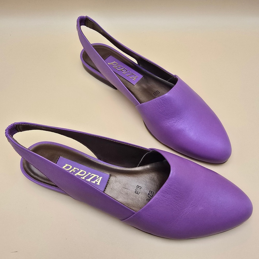 Pepita Purple Leather Slingback Flats Almond Toe Made in Brazil 8.5 B 8276